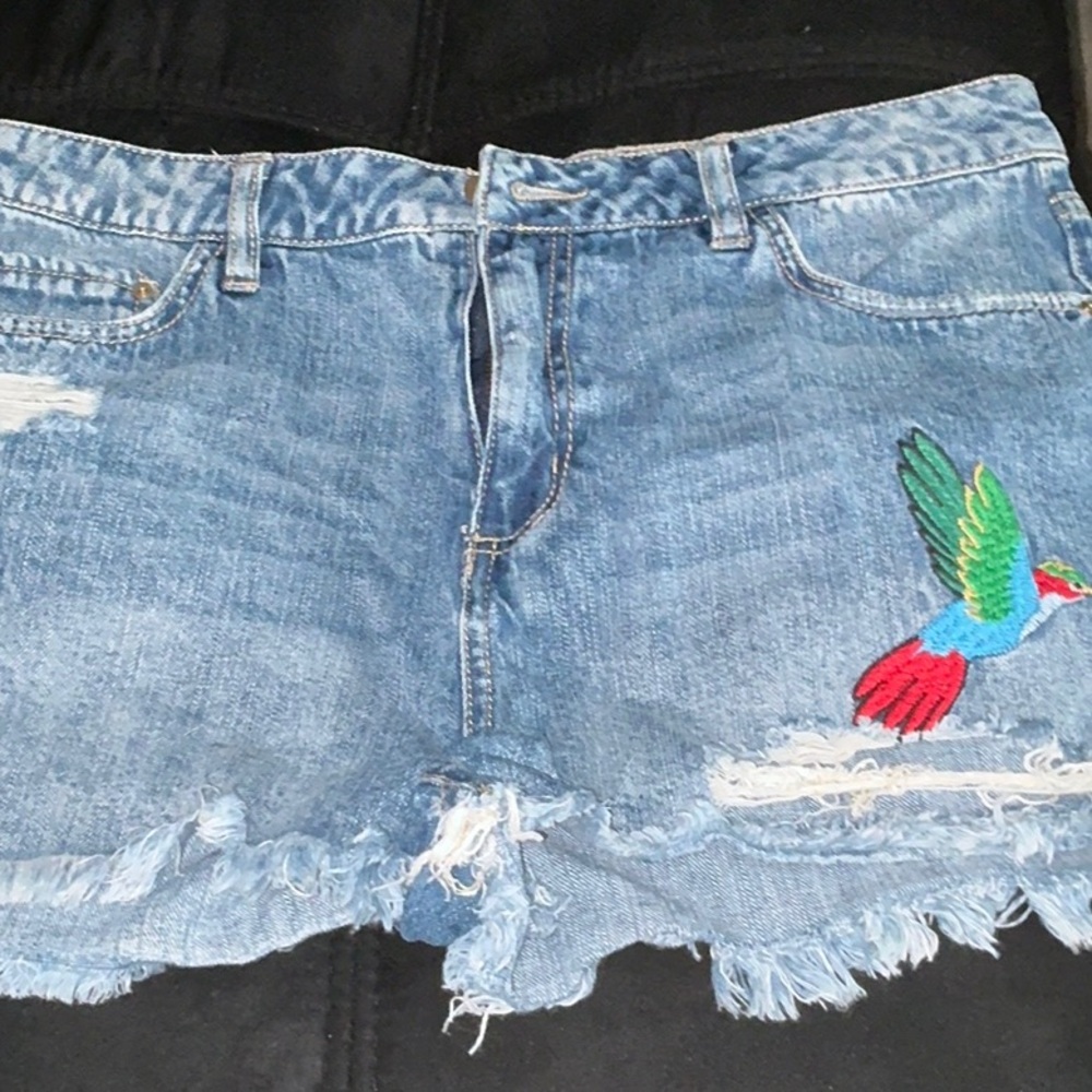 Colorful Embroidered Denim Shorts